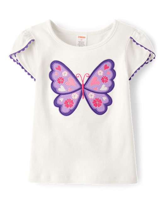 Girls Short Sleeve Embroidered Butterfly Tulip Top - Classroom Cutie ...