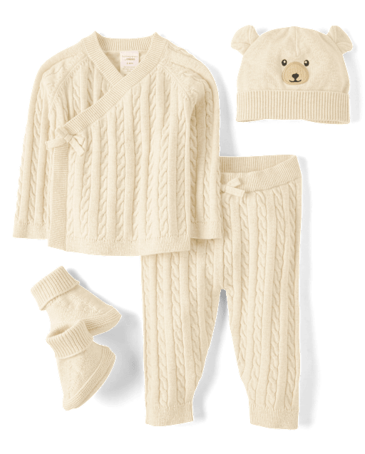 Baby Cable Knit Bear 4-Piece Outfit Set - Homegrown By Gymboree - Tan