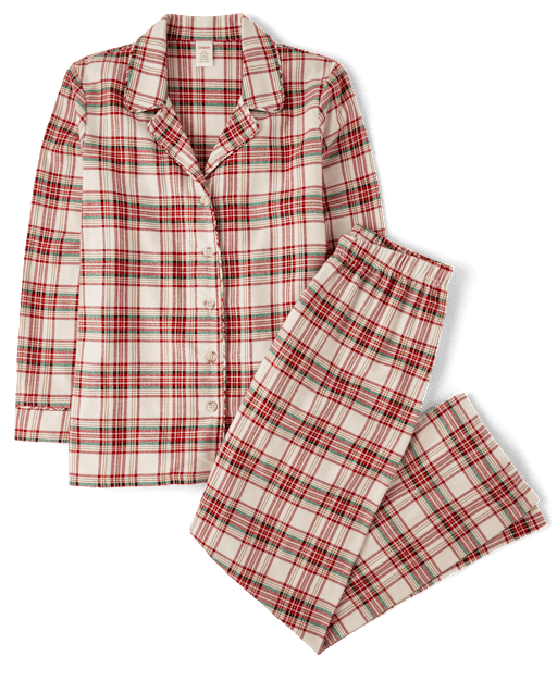 Womens Matching Family Long Sleeve Plaid Flannel Pajamas Gymmies WHITE Gymboree