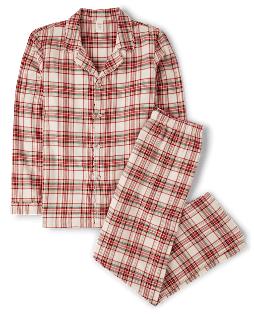 Mens Matching Family Plaid Flannel Pajamas Gymmies White