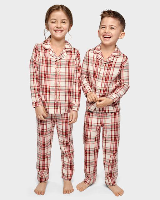 Unisex Kids Matching Family Christmas Long Sleeve Plaid Flannel Pajamas Gymmies WHITE Gymboree CA