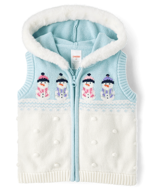 Girls Snowman Sweater Vest Little Snowflake Cosmic light