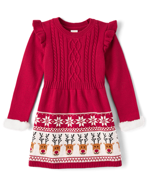 Girls Long Sleeve Reindeer Fairisle Sweater Dress Holiday Express SALSA Gymboree CA
