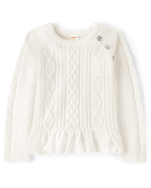 Girls Cable Knit Peplum Sweater Little Snowflake Bunnys tail