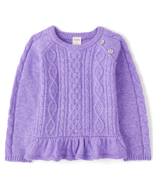 Girls Cable Knit Peplum Sweater Little Snowflake Purple