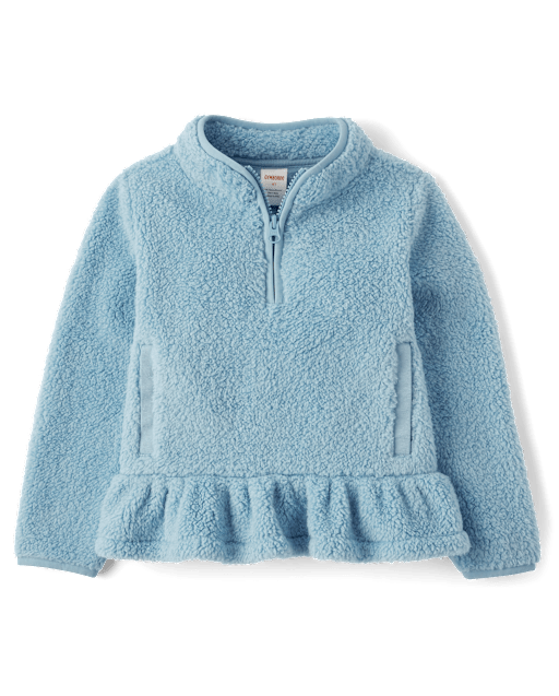 Girls Long Sleeve Sherpa Half Zip Pullover - Little Essentials