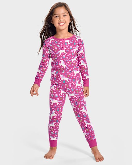 Gymboree Girls Unicorn Snug Fit Cotton Pajamas Gymmies in Fall Fuchsia Size 6
