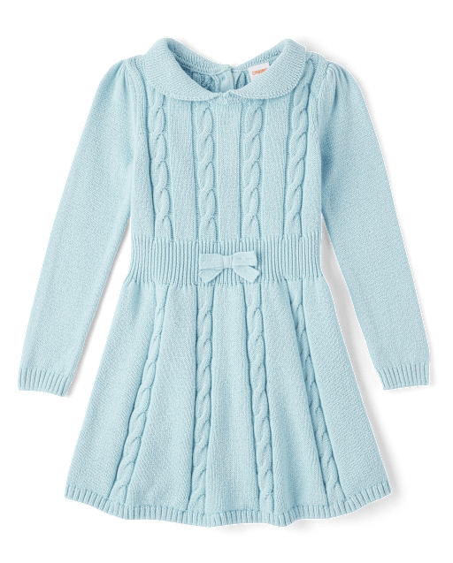 Girls Long Sleeve Cable Knit Sweater Dress - Little
