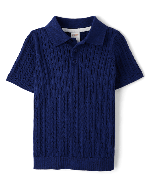 Boys Short Sleeve Cable Knit Sweater Polo - Italian Riviera - BLUE