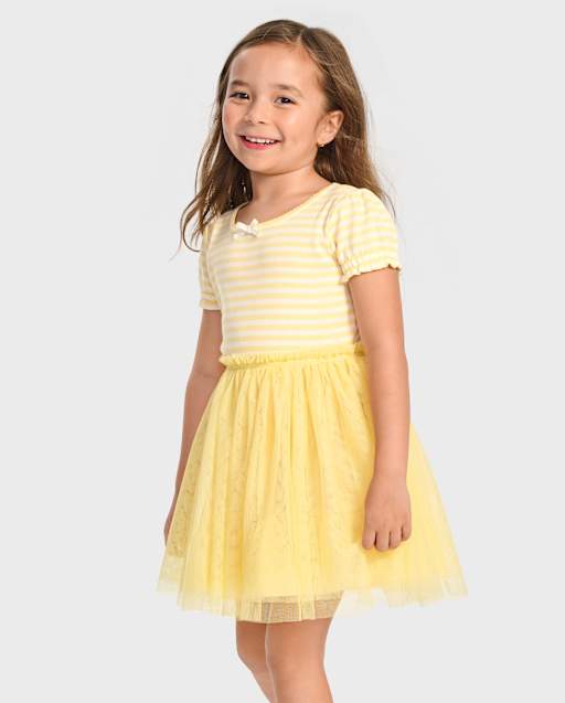 Girls Short Sleeve Striped Fit And Flare Dress - Little Essentials - YELLOW  | Gymboree