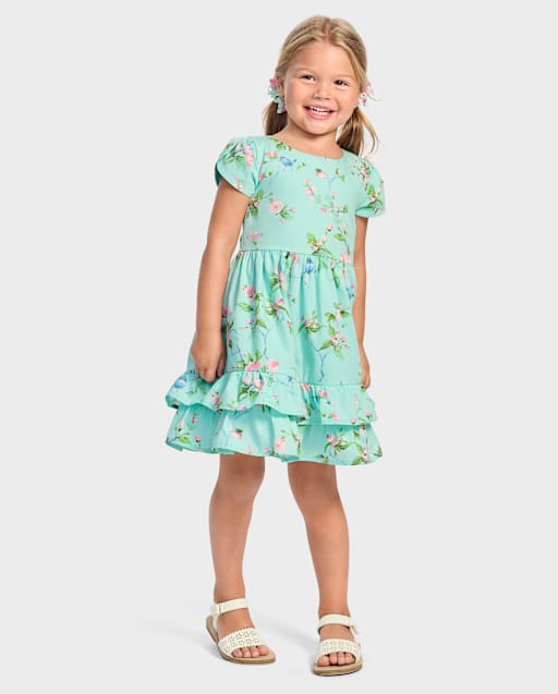 Robe Fille Gymboree Printemps - Taille 4 En Coton Doux Fleuri Aqua - Neuve Avec étiquettes