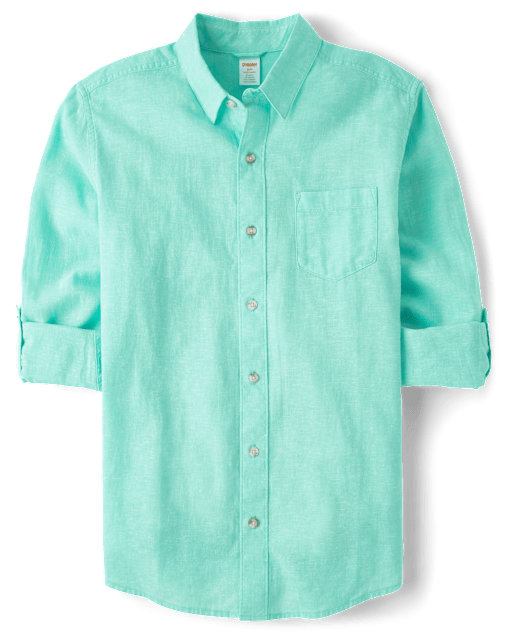 Gymboree | Mens | Dad And Me Linen-Blend Button Up Shirt in Aqua | Size Small | Cotton