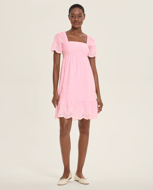 Womens Mommy And Me Short Sleeve Eyelet Linen-Blend Tiered Dress