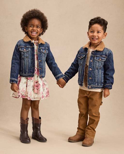 Kids Long Sleeve Sherpa-Lined Denim Jacket - Little Essentials