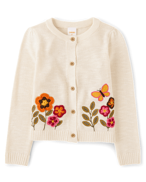 Girls Long Sleeve Crochet Floral Cardigan - Fall Celebrations