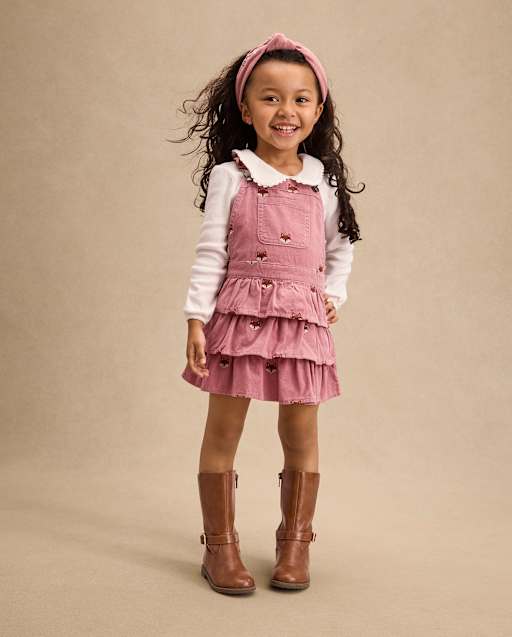 Girls Sleeveless Embroidered Fox Tiered Corduroy Skirtall
