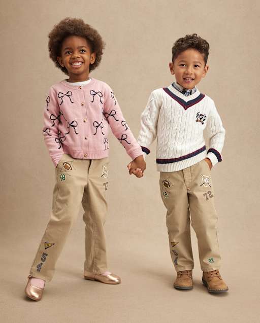 Kids Embroidered Varsity Relaxed Chino Pants - Campus Cuties