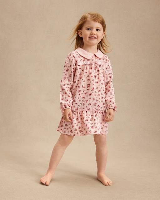 Chemise fleurie à manches longues et volants fille kaki