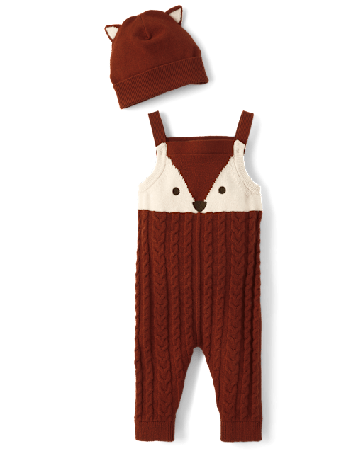 Baby Boys Sleeveless Fox Sweater Overalls 2-Piece Outfit Set