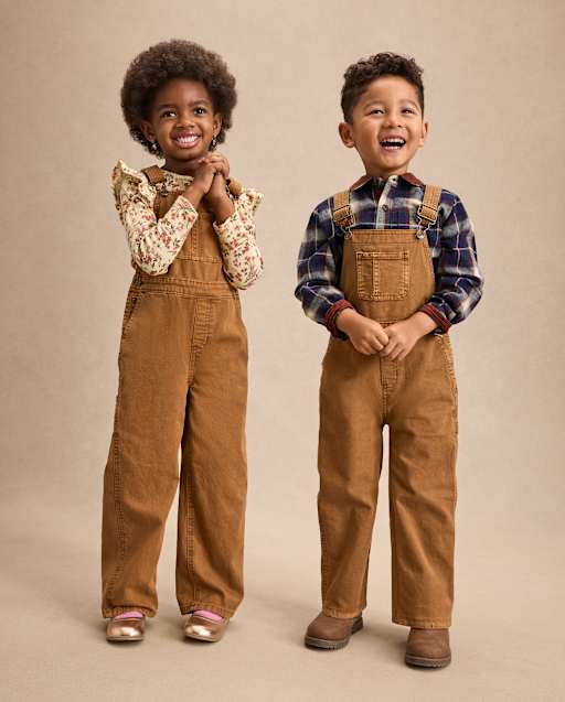 Kids Sleeveless Carpenter Overalls - Little Essentials - BROWN