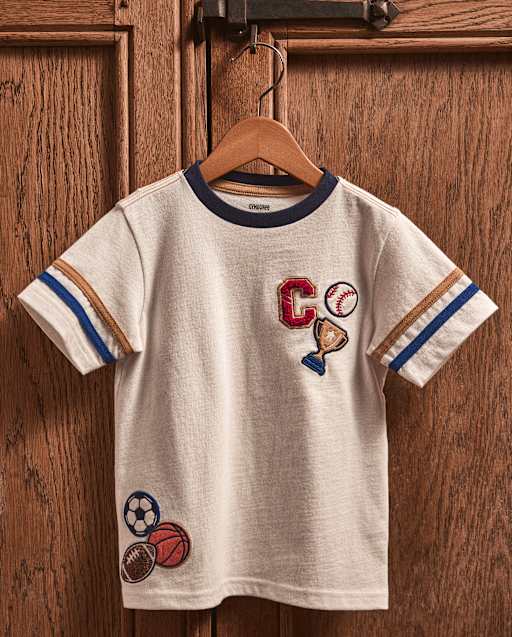 Boys Short Sleeve Embroidered Varsity Top - Campus Cuties
