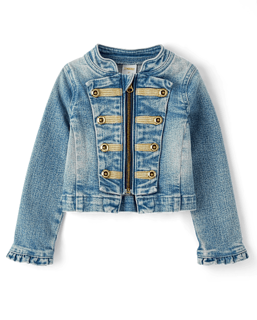 Girls Long Sleeve Button Denim Band Jacket - Highland Hills - BLUE