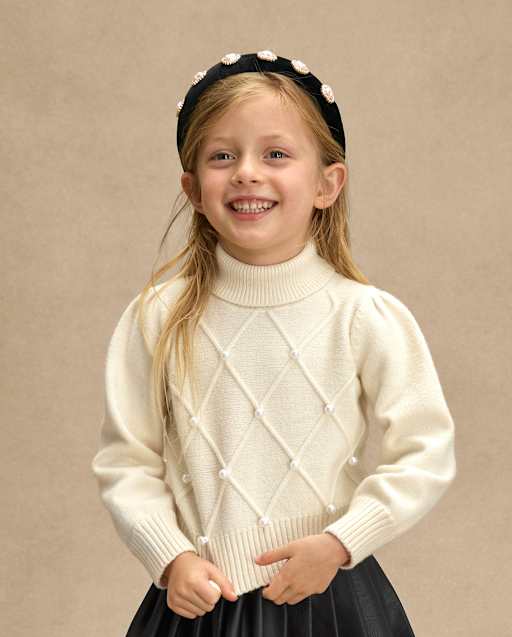 Girls Long Sleeve Faux Pearl Sweater - Petit Paris - CREAM | Gymboree