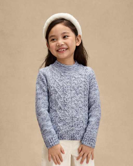 Girls Long Sleeve Stitched Mock Neck Sweater - First Frost - BLUE