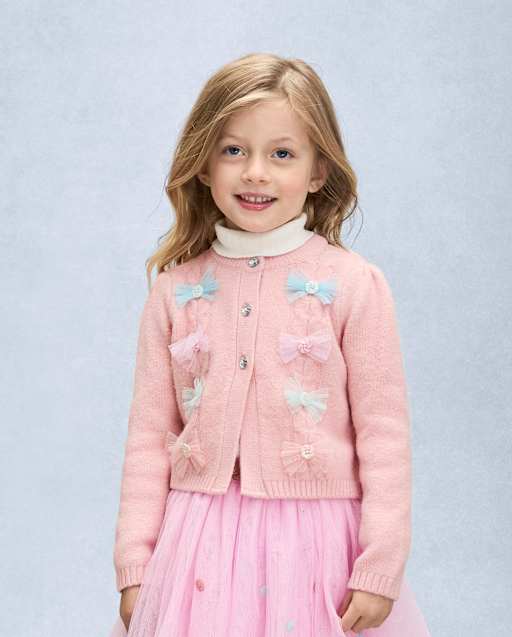 Girls Long Sleeve Tulle Button Candy Cardigan - New York City