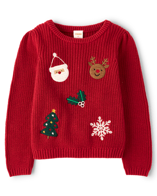 Girls Long Sleeve Crochet Holiday Shaker Stitch Sweater - Royal