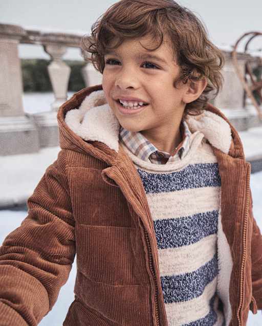 Boys Long Sleeve Quilted Sherpa Lined Corduroy Puffer Jacket