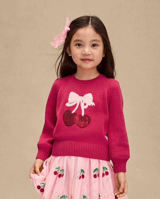 Girls Long Sleeve Sequin Cherry Sweater - Mon Cheri - RED | Gymboree