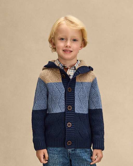 Boys Long Raglan Sleeve Colorblock Cardigan - First Frost - BLUE