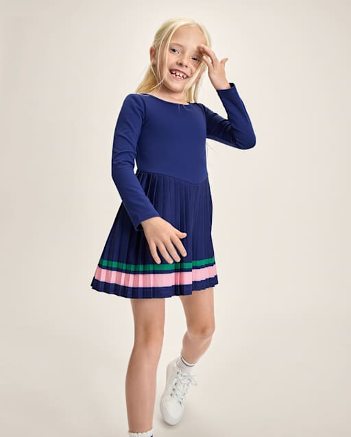 Gymboree | Girls | Quick Dry Cross Back Pleated Active Dress - Club House in Blue | Size 7 | Polyester/Spandex/Nylon