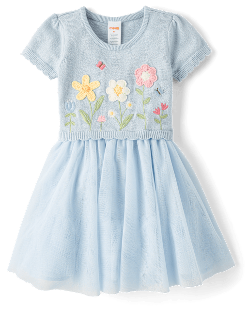 sachin and babi light blue dress Vintage Blue Flower Embroidered Baby Dress, Size 3 to 6 months, Vintage Blue  and Pink Baby Dress, Vintage Embroidered Baby Dress main image 1