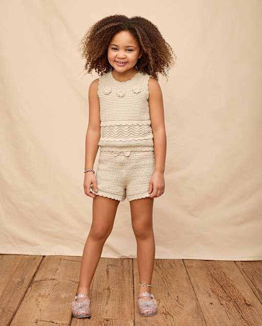 Girls Crochet Scalloped Crochet Shorts - Driftwood Bay - WHITE