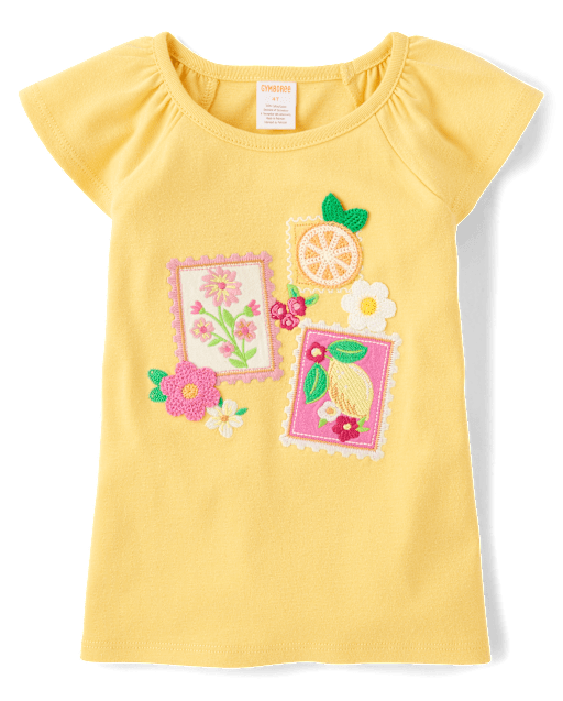 Girls Short Flutter Sleeve Embroidered Flutter Top - Amalfi Coast