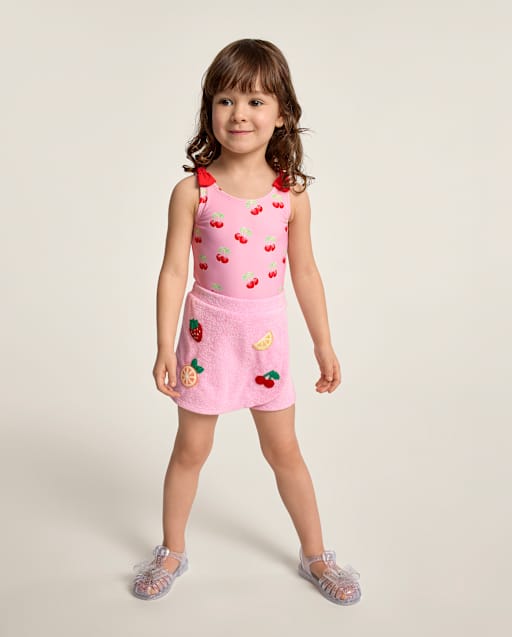 Girls Crochet Fruit Terry Faux Wrap Skort - Swim Shop - PINK