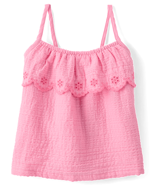 Girls Sleeveless Embroidered Eyelet Gauze Tank Top - Amalfi Coast
