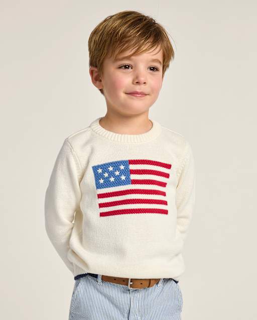 Kids Long Sleeve Intarsia Embroidered Flag Sweater - Nantucket