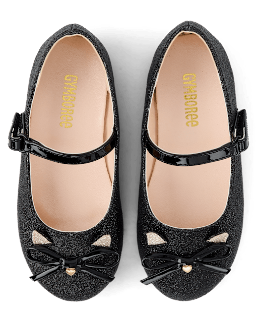 Girls Glitter Cat Ballet Flats - Little Essentials - BLACK | Gymboree