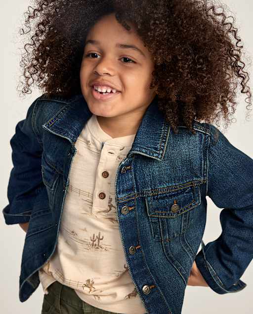 Boys Long Sleeve Relaxed Denim Jacket - Little Essentials - BLUE