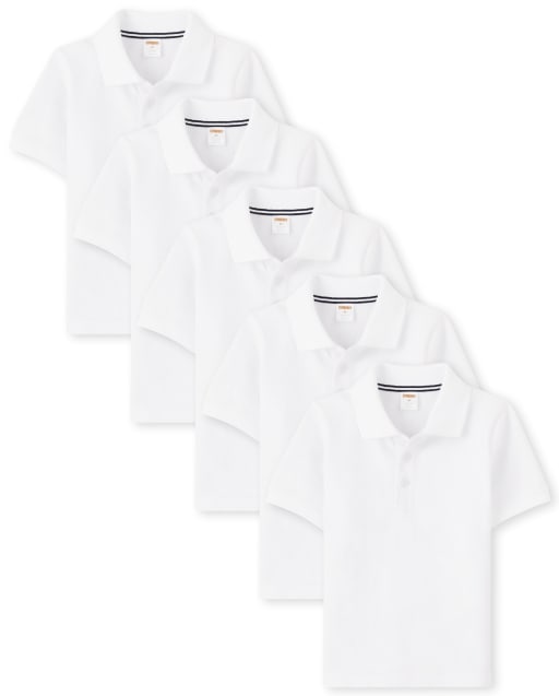 Boys Short Sleeve Polo with Stain Resistance 5 Pack Uniform WHITE Gymboree