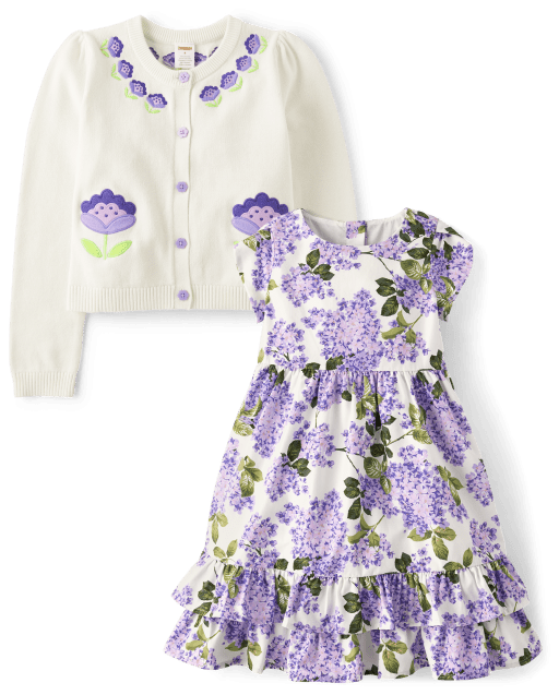 Girls Mommy And Me Short Sleeve Lilac Dress And Cardigan 2 Piece
