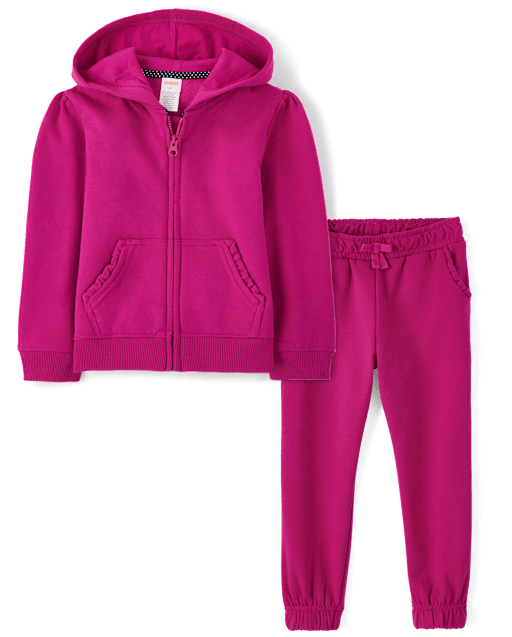 Girls Long Sleeve Fleece Zip Up Hoodie And Jogger Pants 2 Girls Long Sleeve Fleece Zip Up Hoodie And Jogger Pants 2