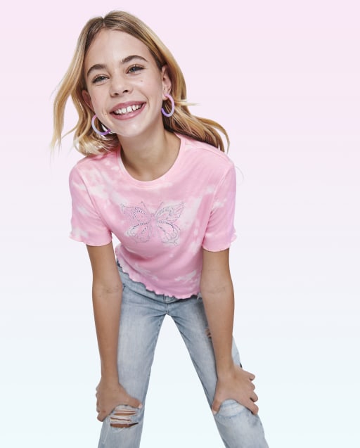 Teen Girls Short Sleeve Tie Dye Baby Tee - PINK | The