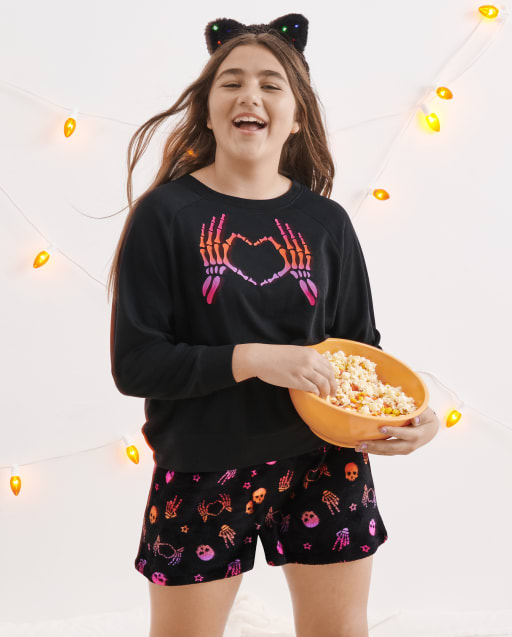 Teen Girls Long Sleeve Skeleton Heart Pajamas BLACK The Children s Place