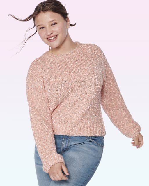たぬき 希少 Teen Girls Long Sleeve Cozy Sweater - PINK | The Children's セーター