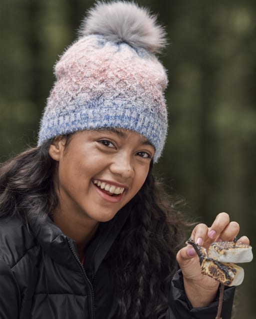 Teen Girls Ombre Cable Knit Pom Pom Beanie - MULTI | The