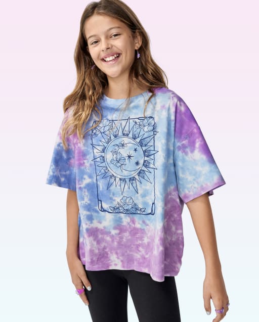 トップス Y's BOYLE GD DYE FLY FRONT RAGLAN 1 Teen Girls Short Sleeve Oversized Graphic Tee - BLUE | The